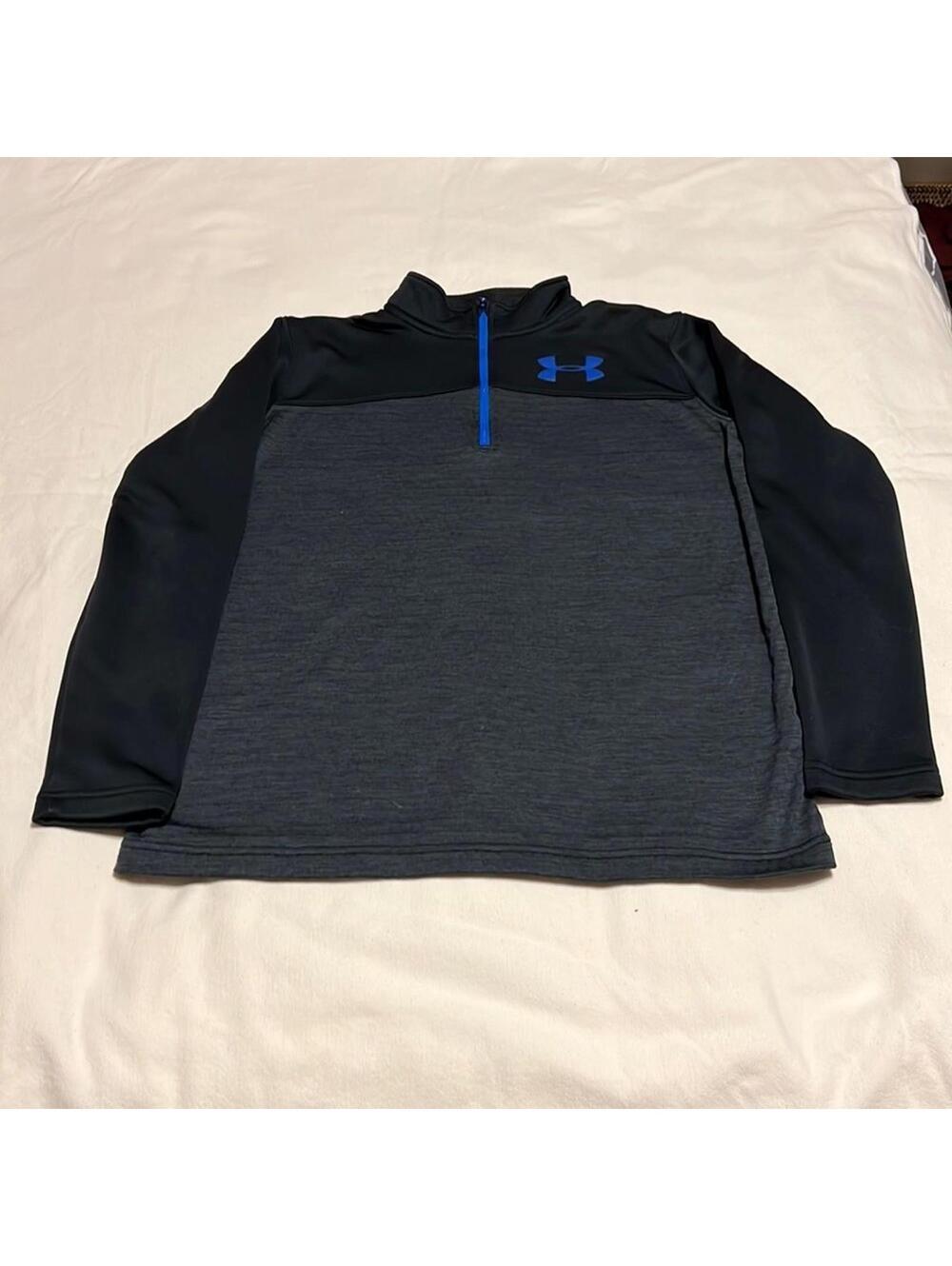 Under‎ Armour Boys Youth XL Quarter Zip Gray Black Blue Colorblock Fleece